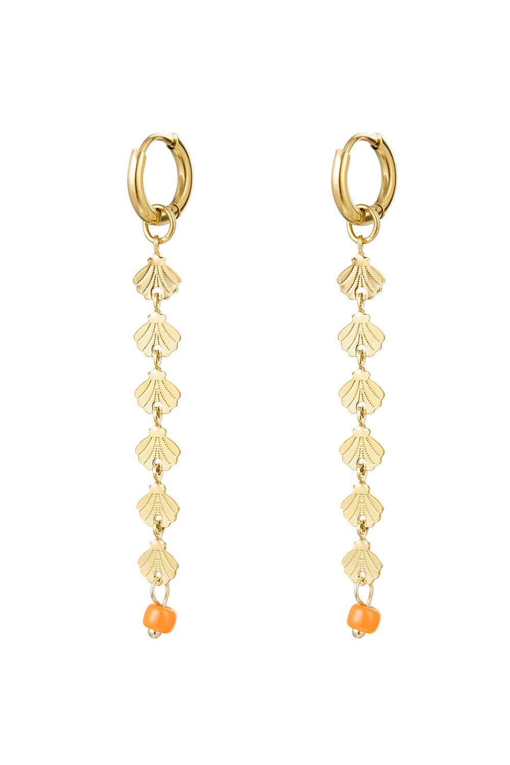 Shell garland earrings with bead - Gold Color Stainless Steel 