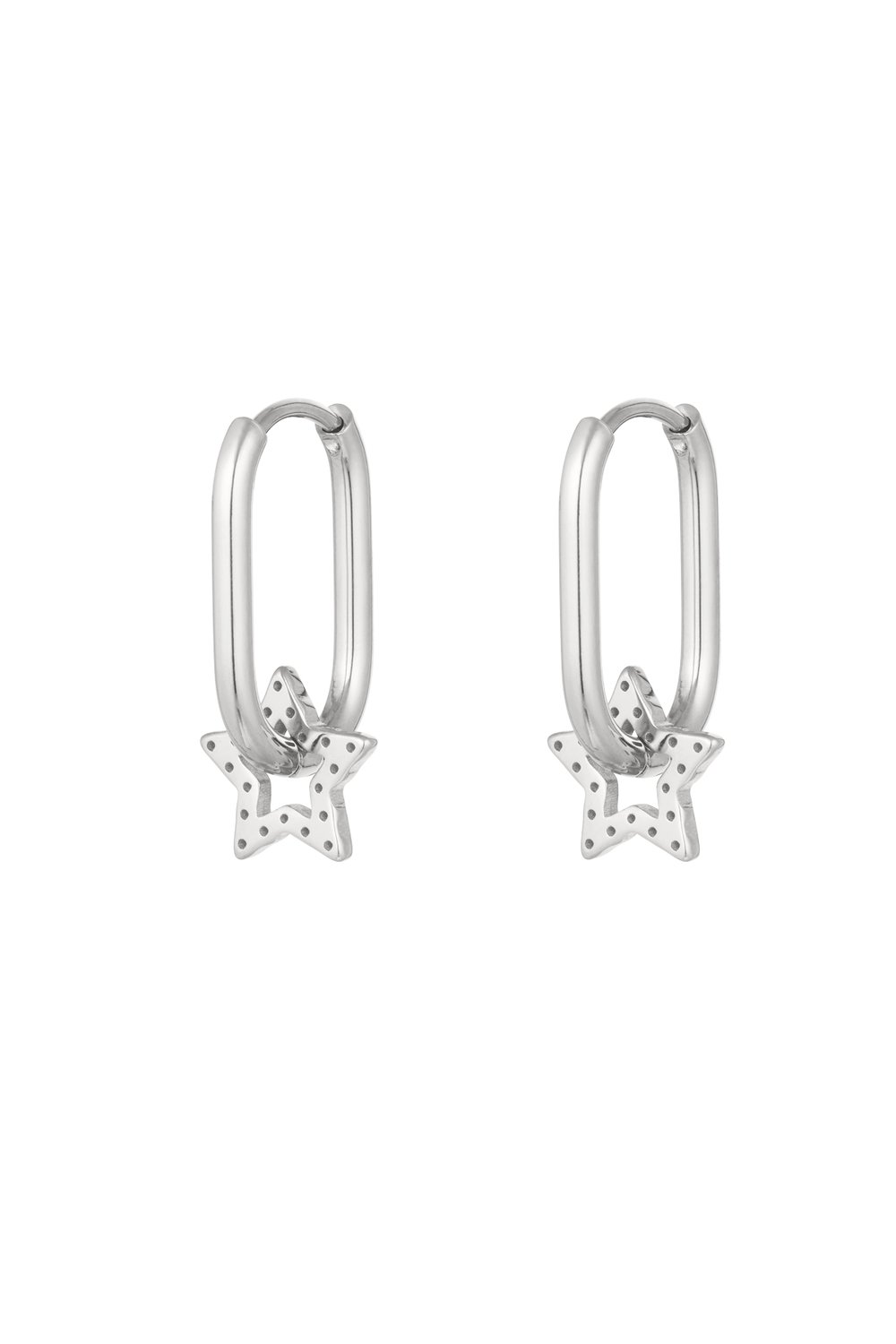 Earrings elongated with star - silver color Stainless Steel