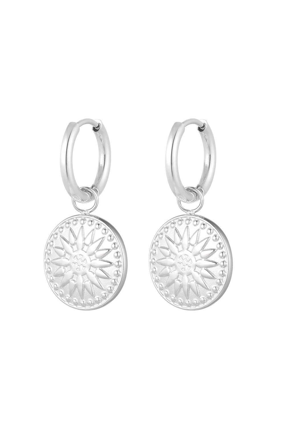 Earrings round coin - Silver Color color 