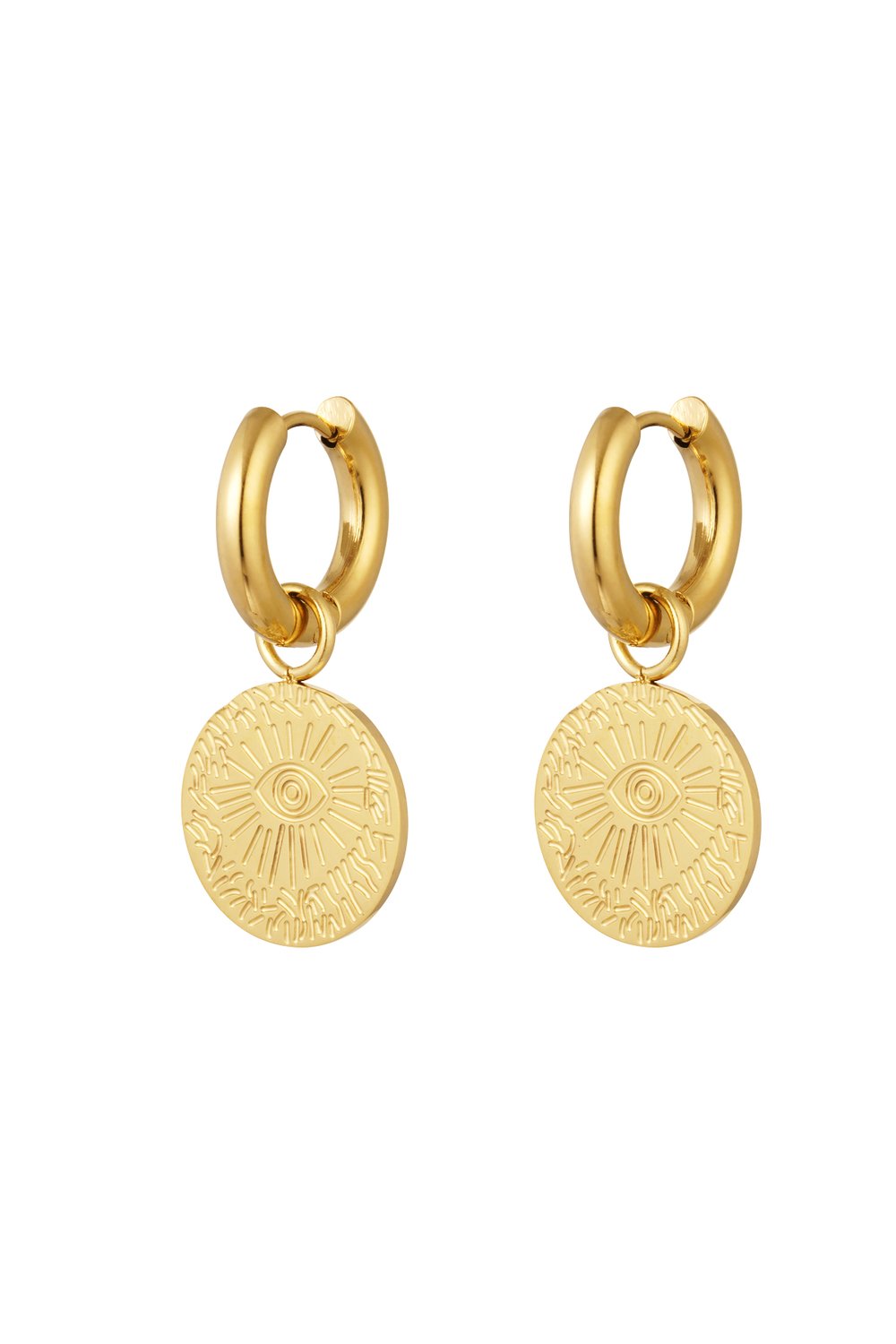 Earrings eye coin - Gold Color Stainless Steel 