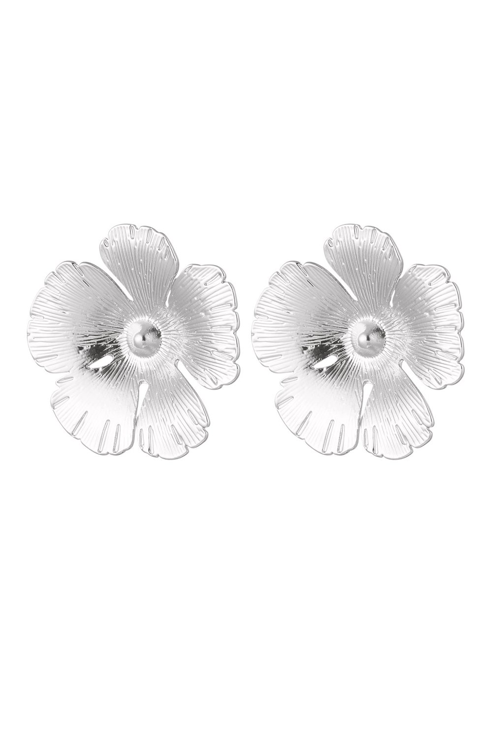 Flower stud earrings - silver color Alloy