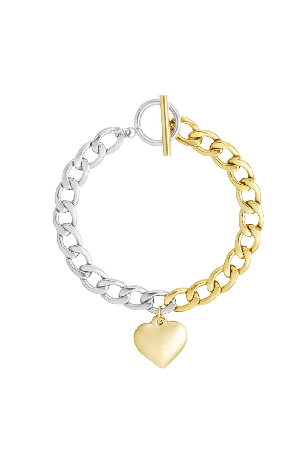 coarse link bracelet with heart