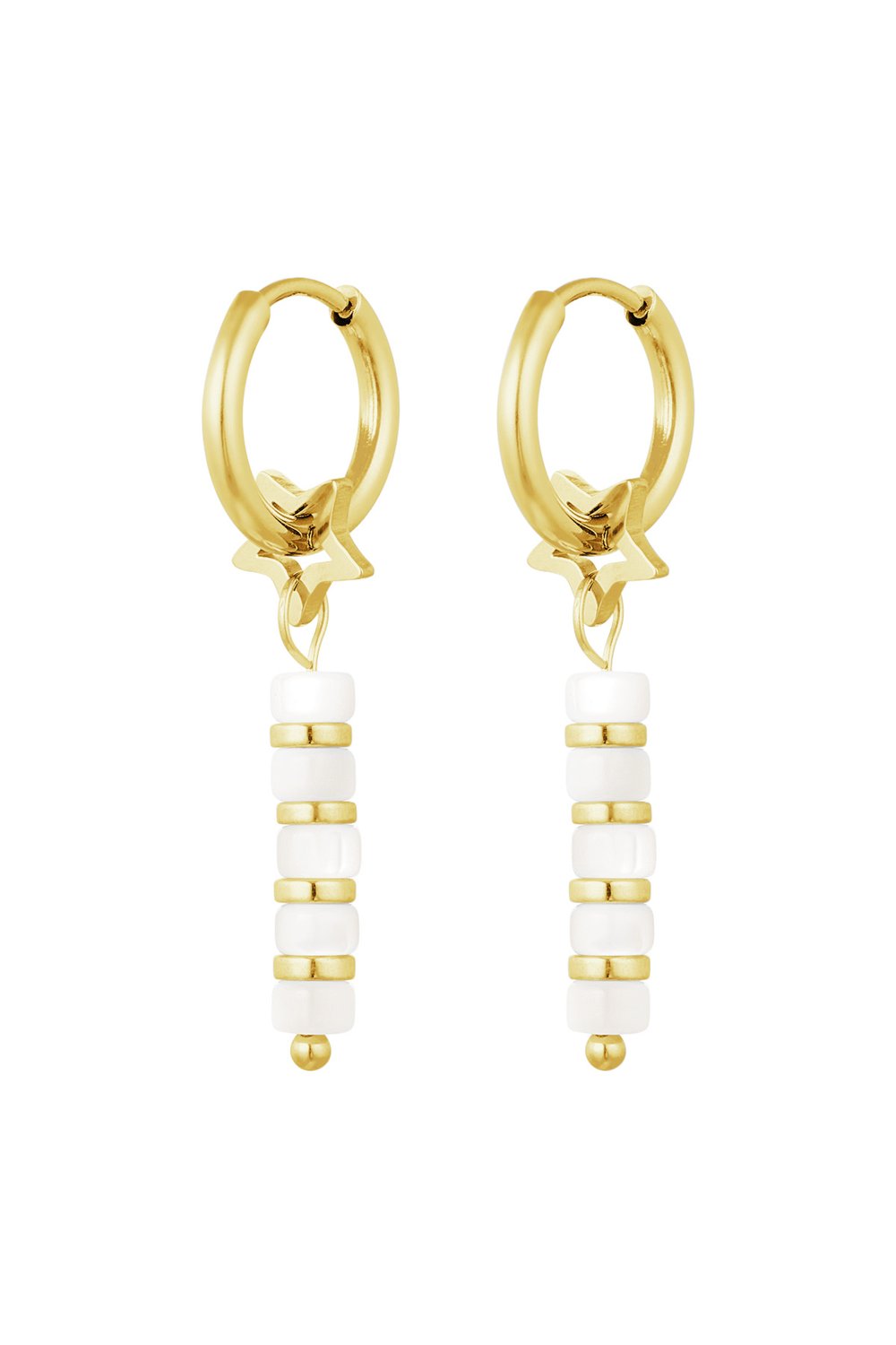 Earrings star with beads - Gold color/white