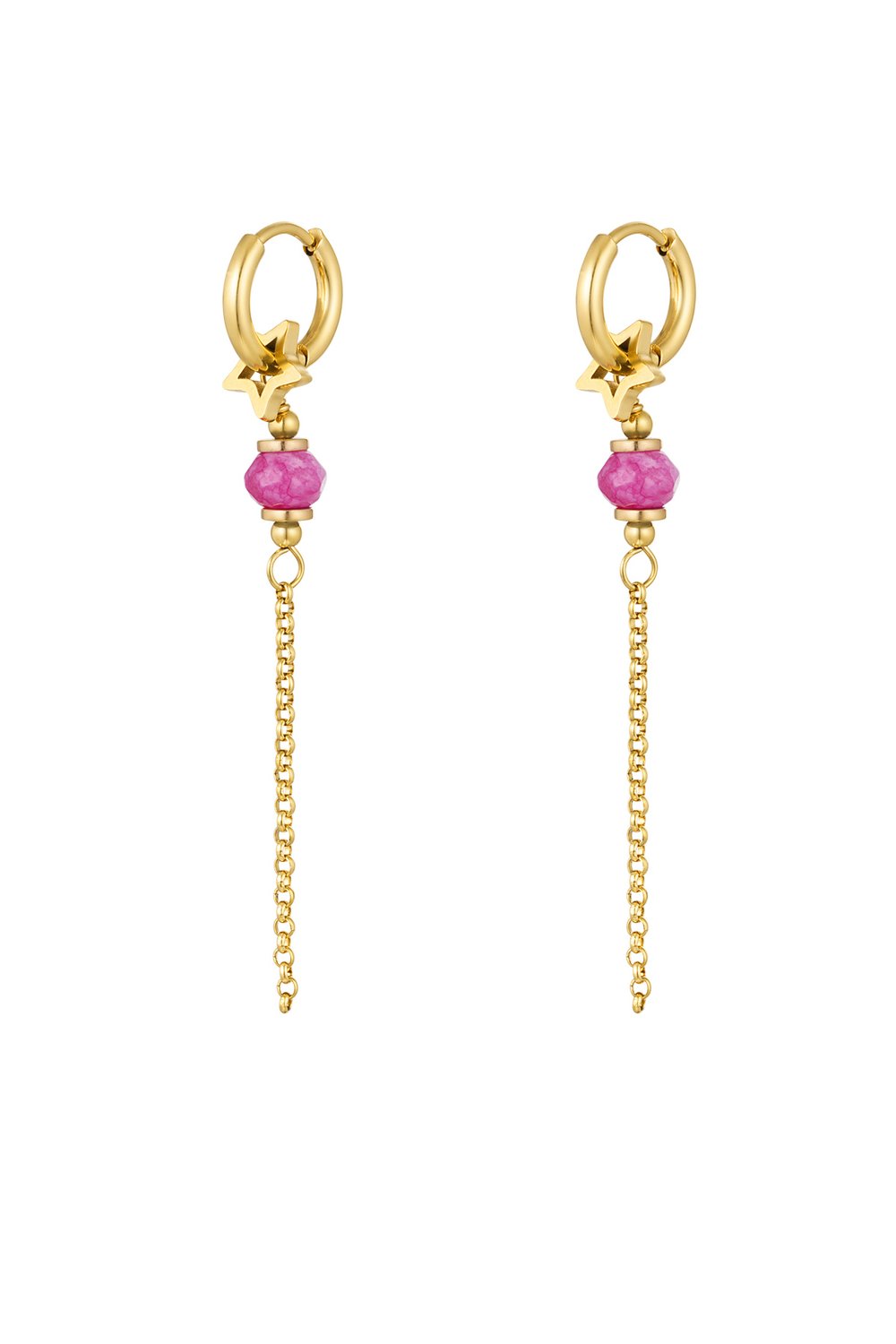Earrings with bead pendant - Gold color/pink Stainless Steel 