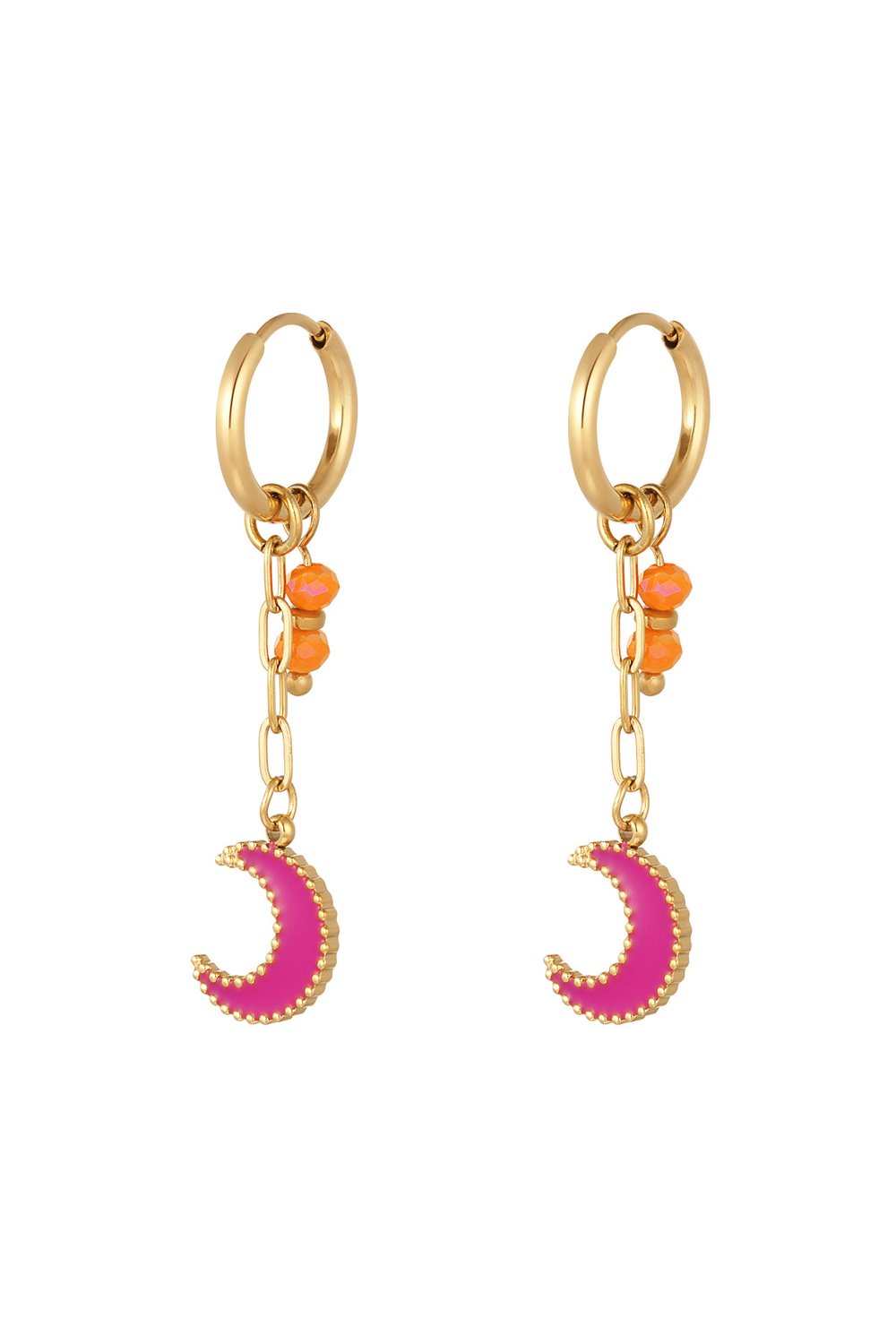 earrings with beads and moon pendant pink 