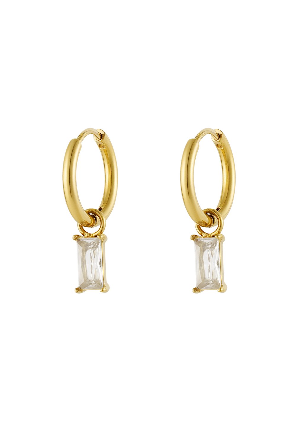Earrings elongated stone - Gold color/white 