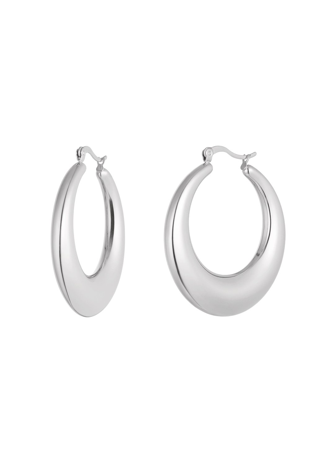 Earrings oval shiny - Silver Color color