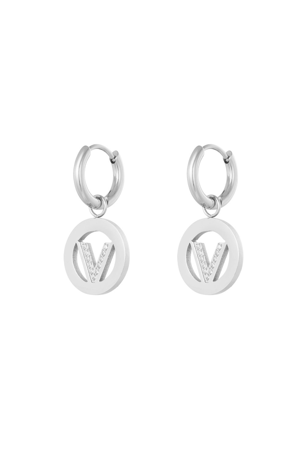 Earrings round V - Silver Color color