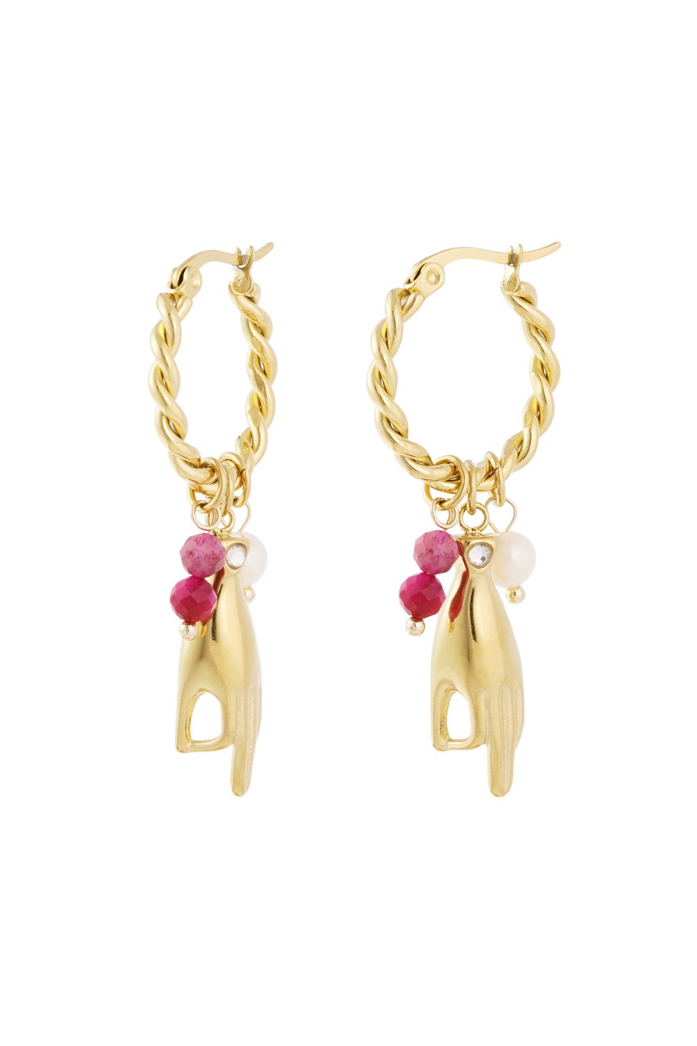 Earrings with hand and pearl pendants