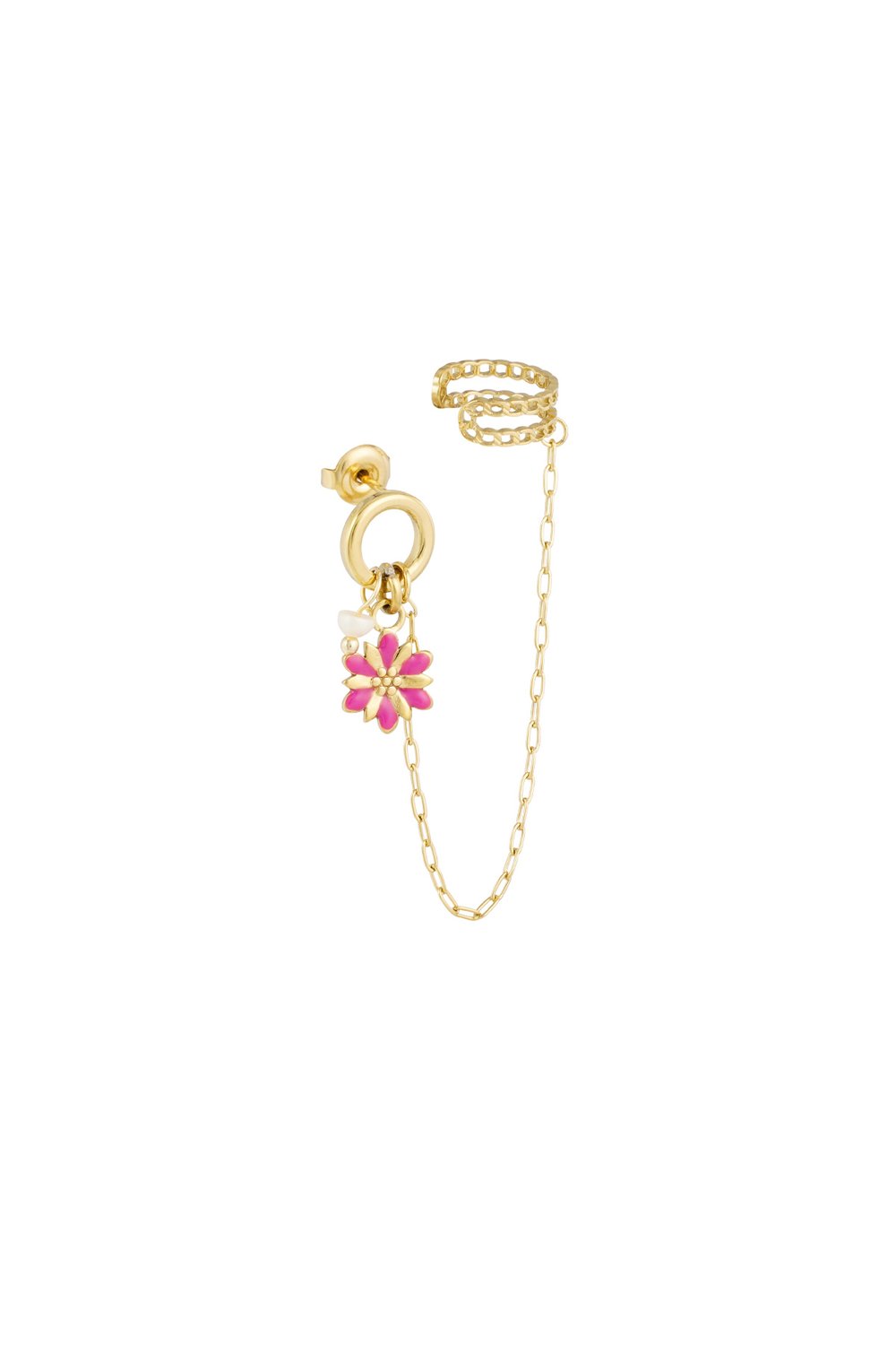 Earring with ear cuff flower - Gold color/purple