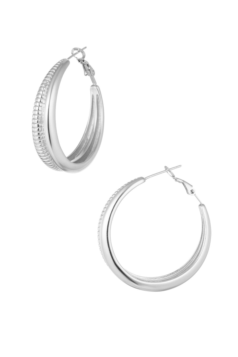 Earrings half plain/half print - Silver Color color