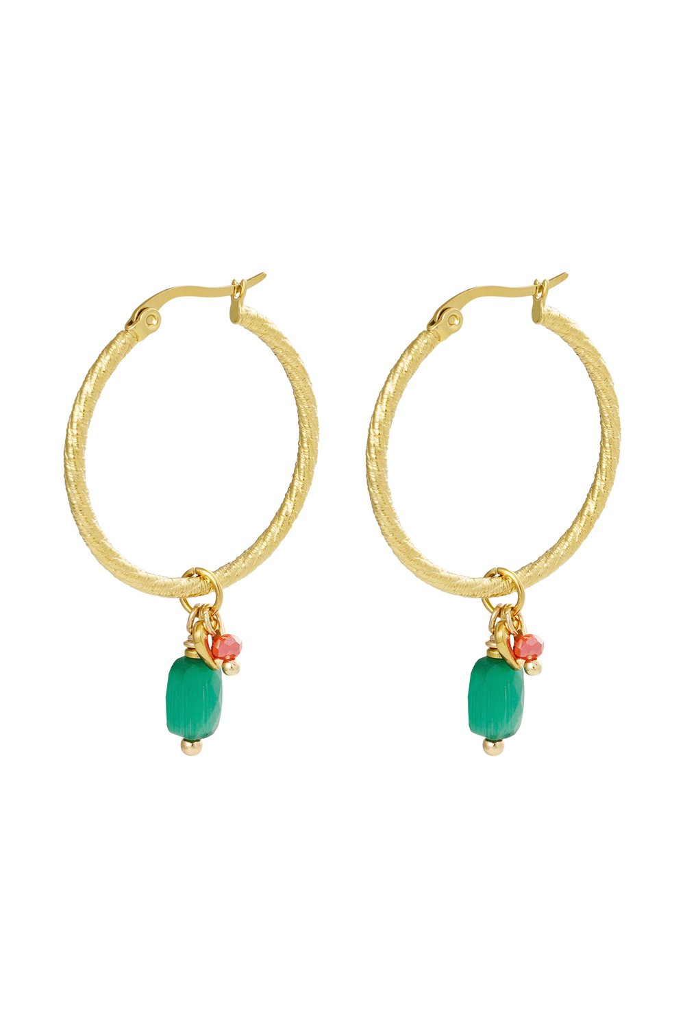 Boucles d'oreilles perles fête - doré/vert