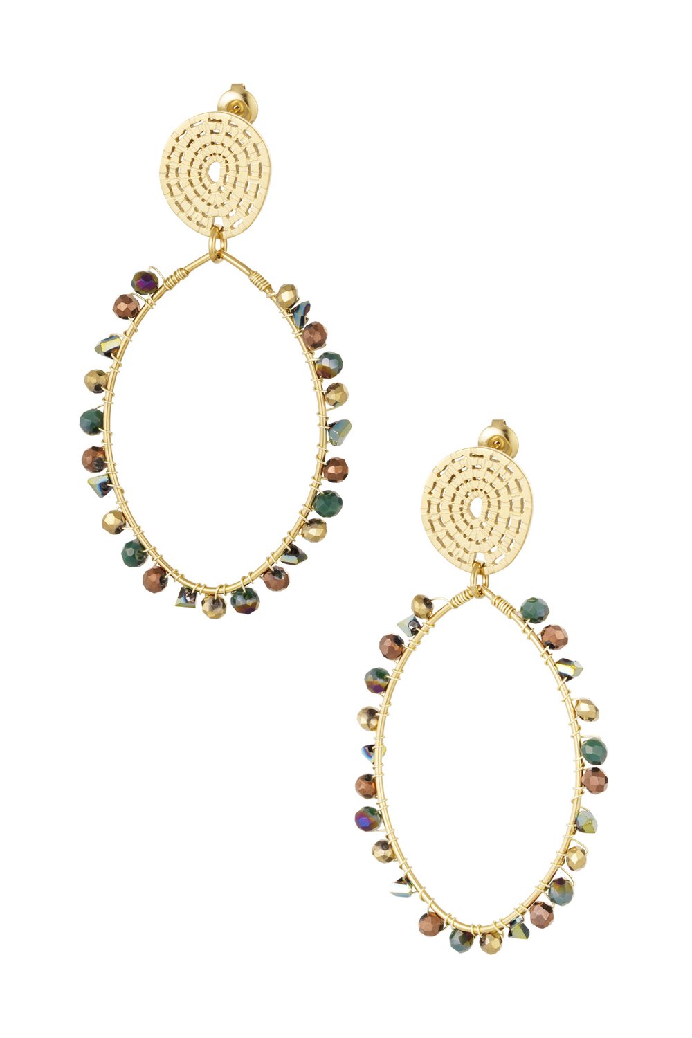 Oval earrings with beads - multi/Gold color