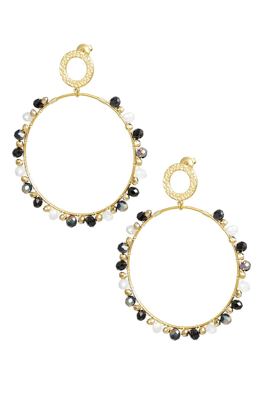 Earrings with beads - Gold color/beige