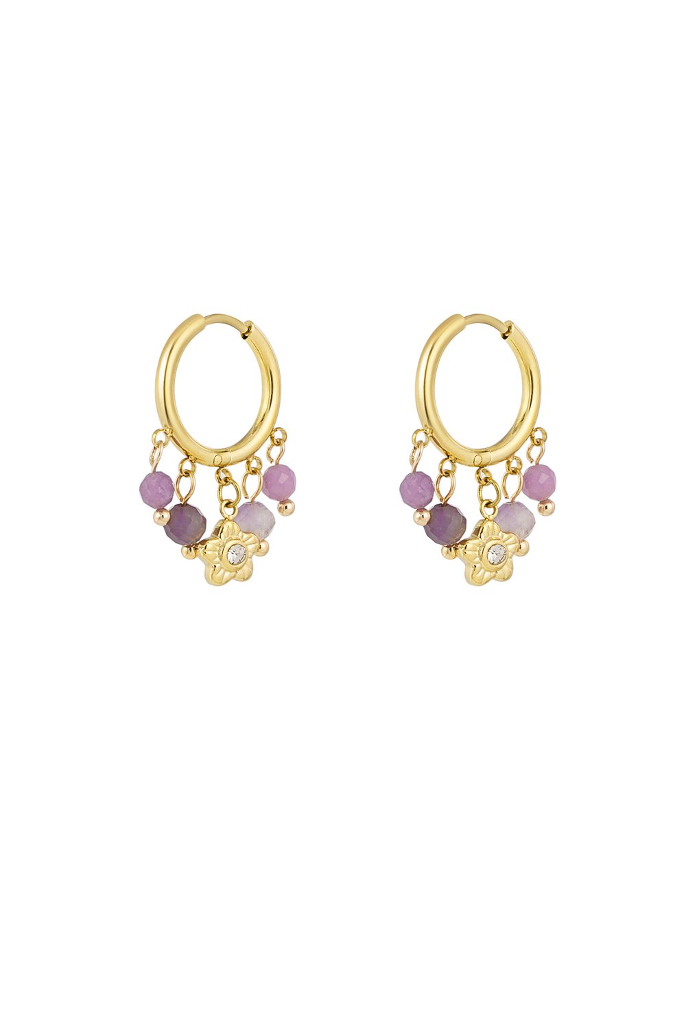 Earrings with stones garland - Gold color/black