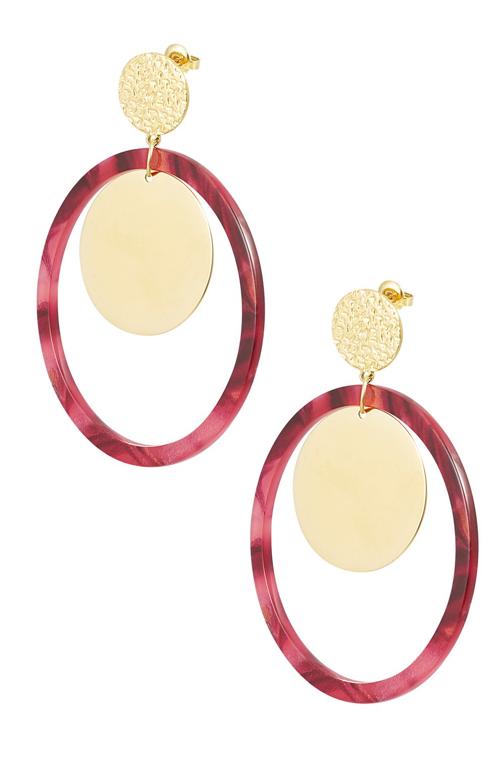 Earrings circles with print - Gold color/beige