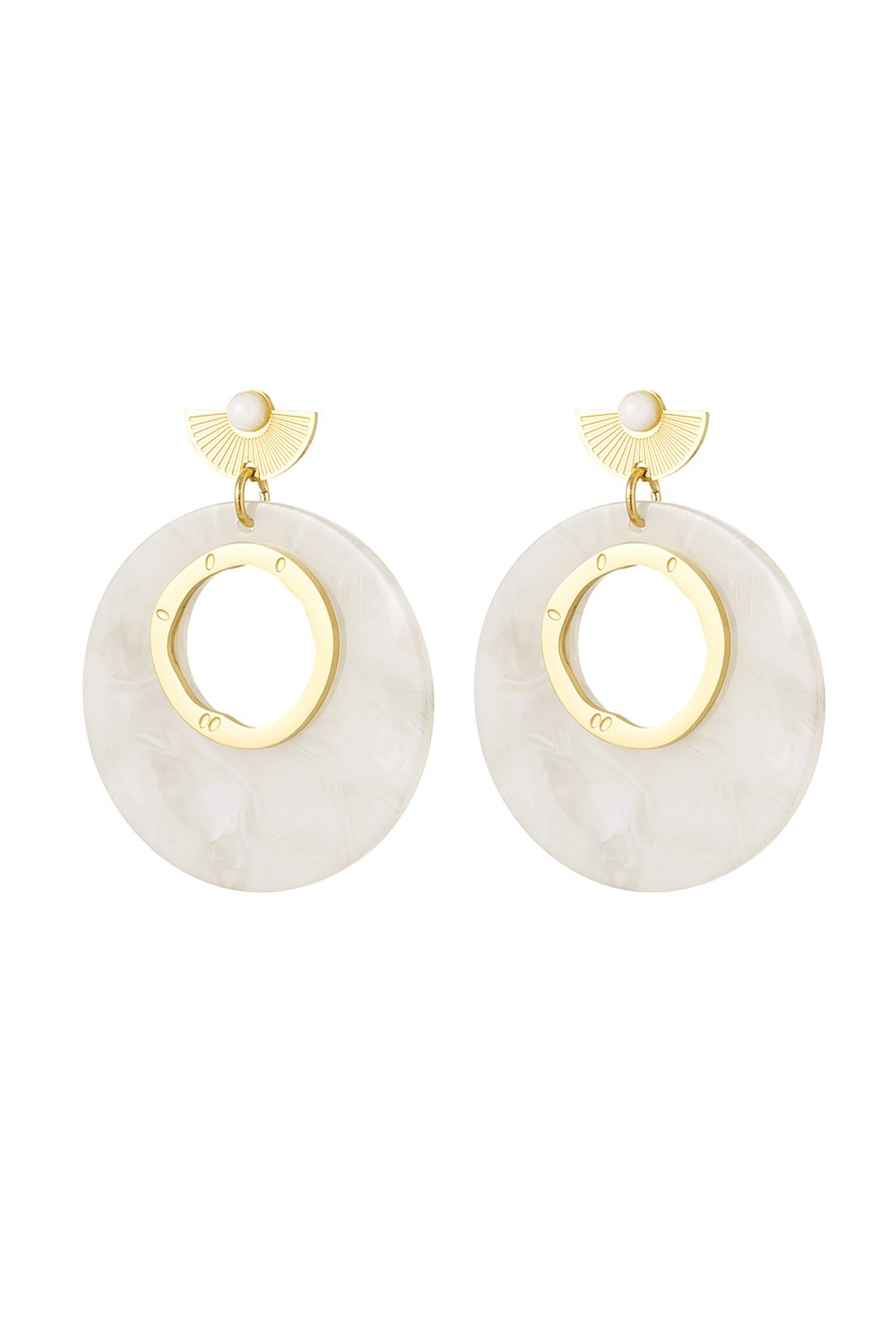 Earrings around white details - Gold color/white 