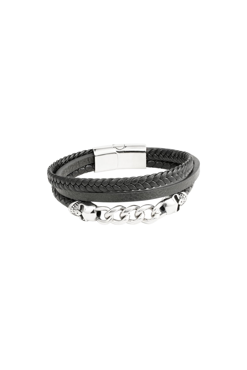 Men's bracelet braided with links - Silver color/black h5Picture2