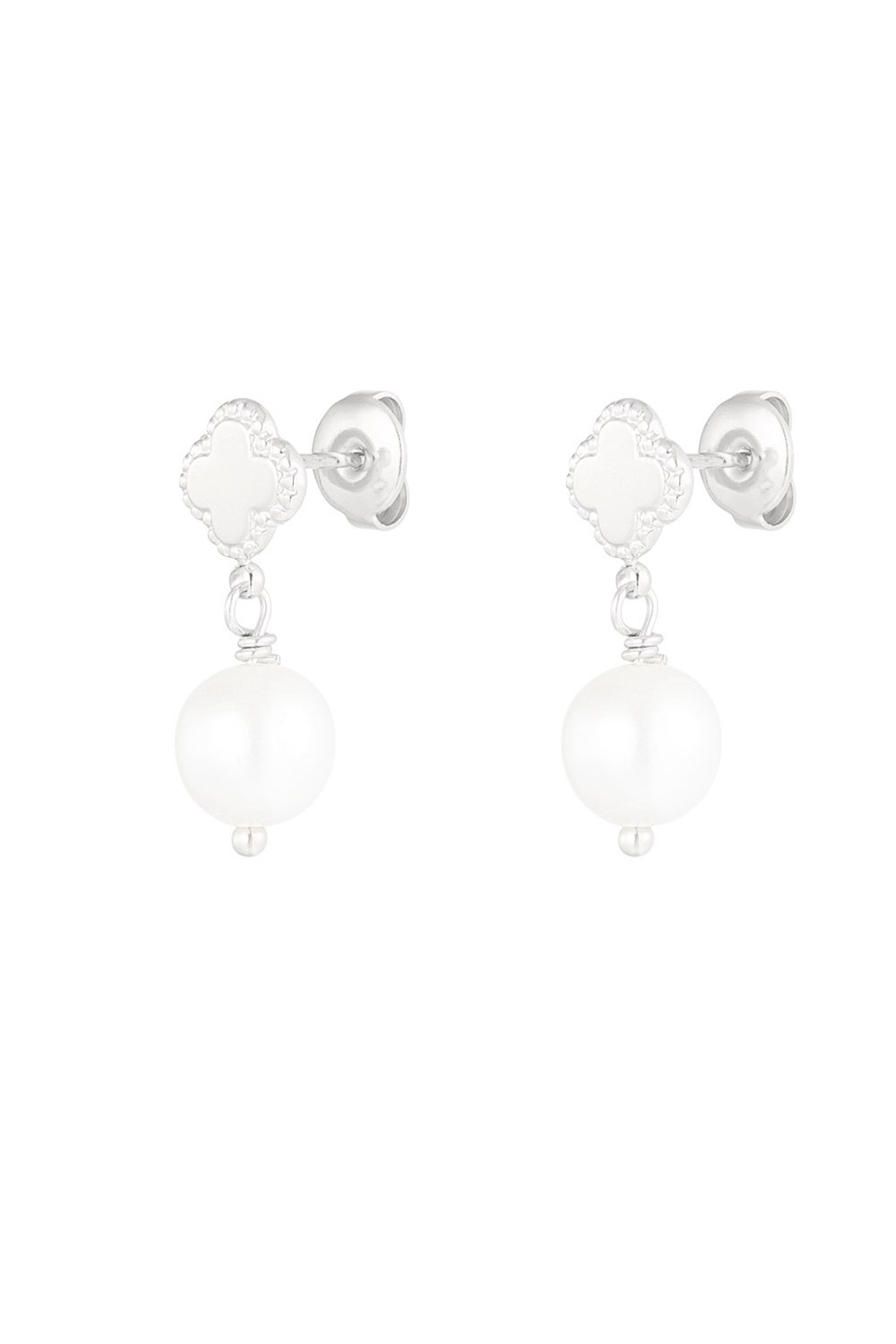 Earring with clover and pearl pendant - Silver Color color 