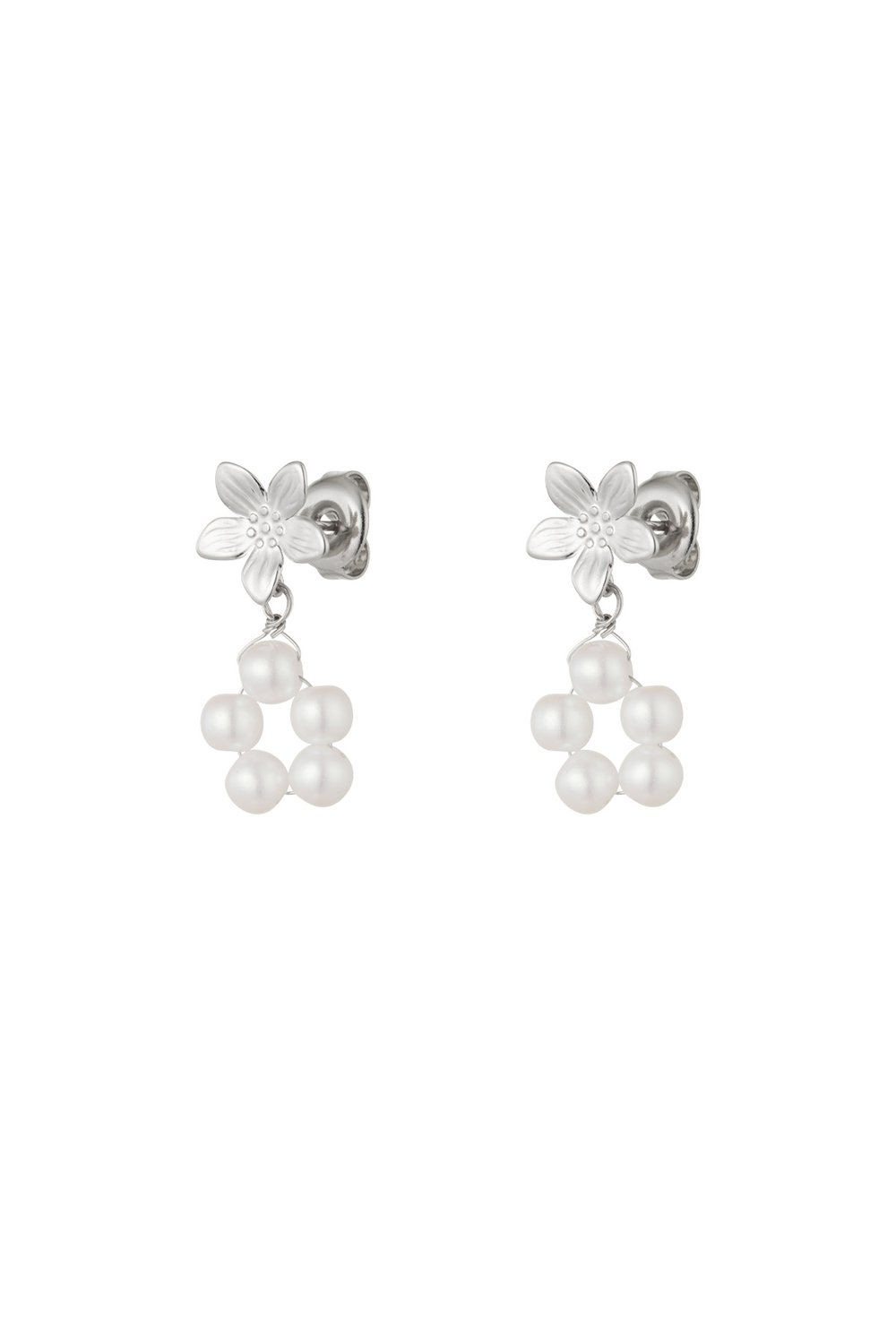 Earrings pearl flower - Silver Color color