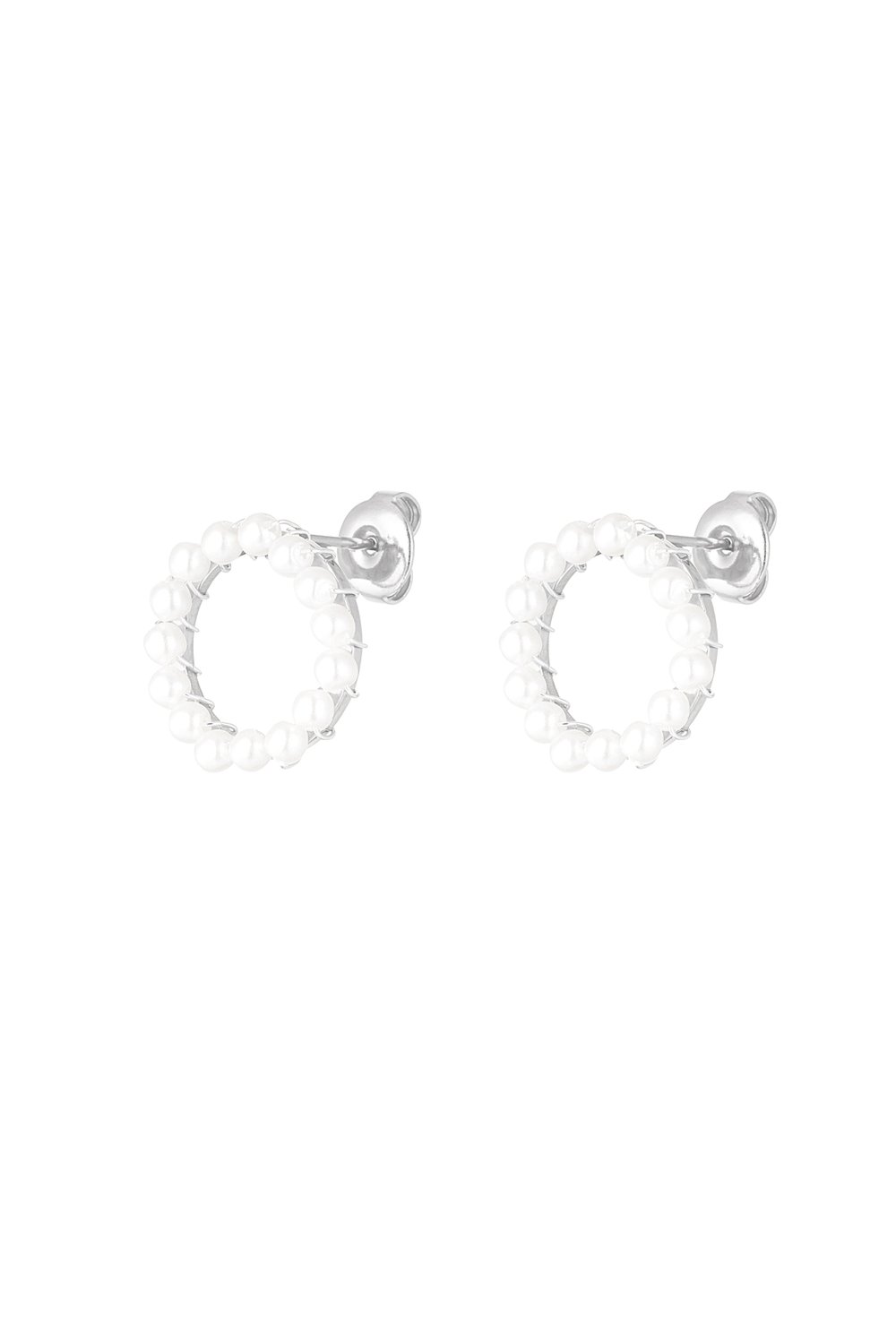Round earring with pearls - Silver Color color 