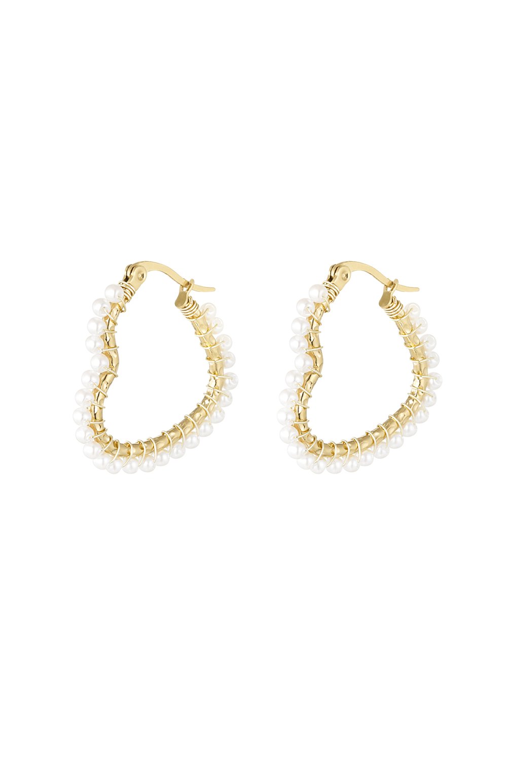 Heart shaped earring with pearls - Silver Color color 