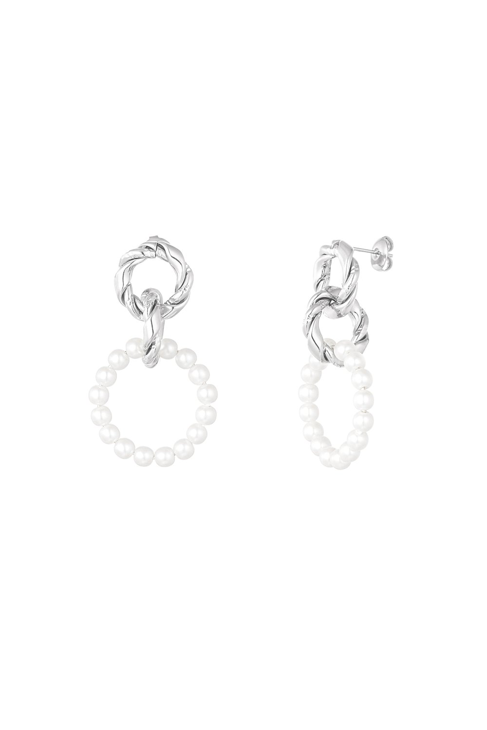 Earring with round pearl pendant - Silver Color color 