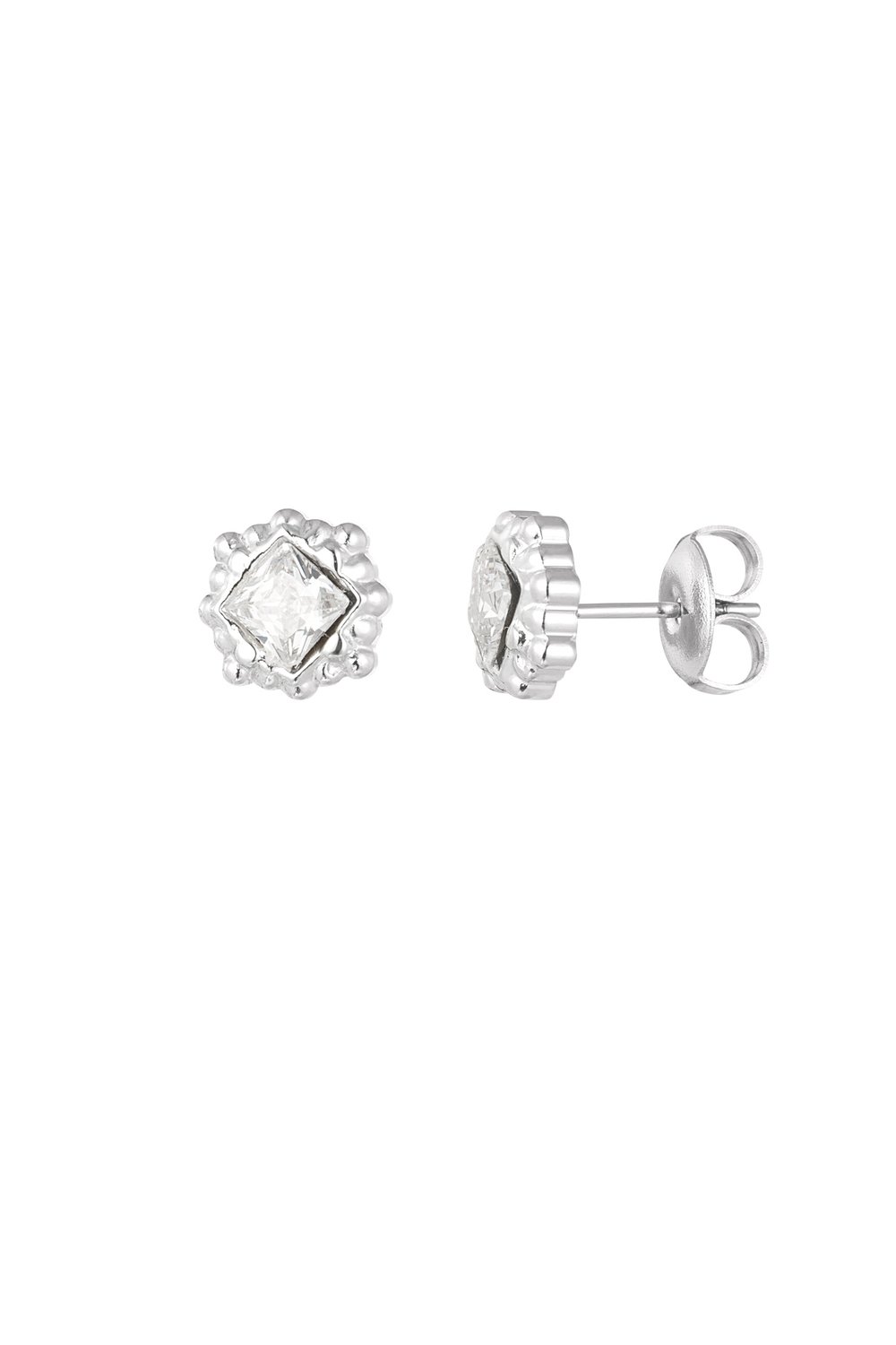 Structured and diamond studs - Silver Color color 