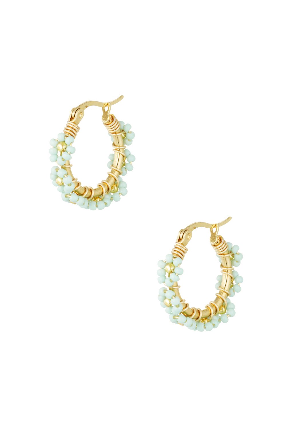 Stainless Steel Glass Beads Circle Earrings- White