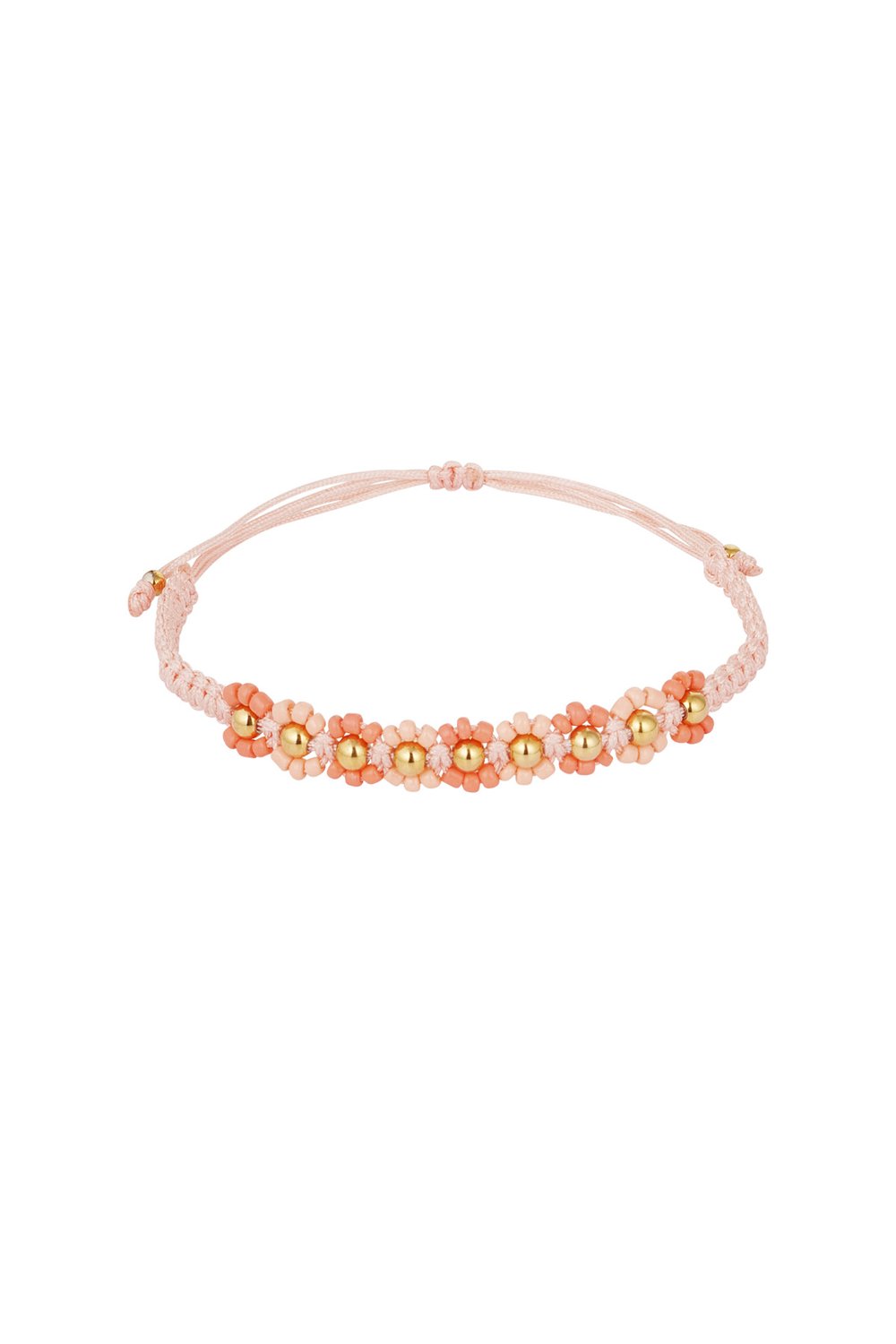 Braided bracelet with flowers - pink/Gold color