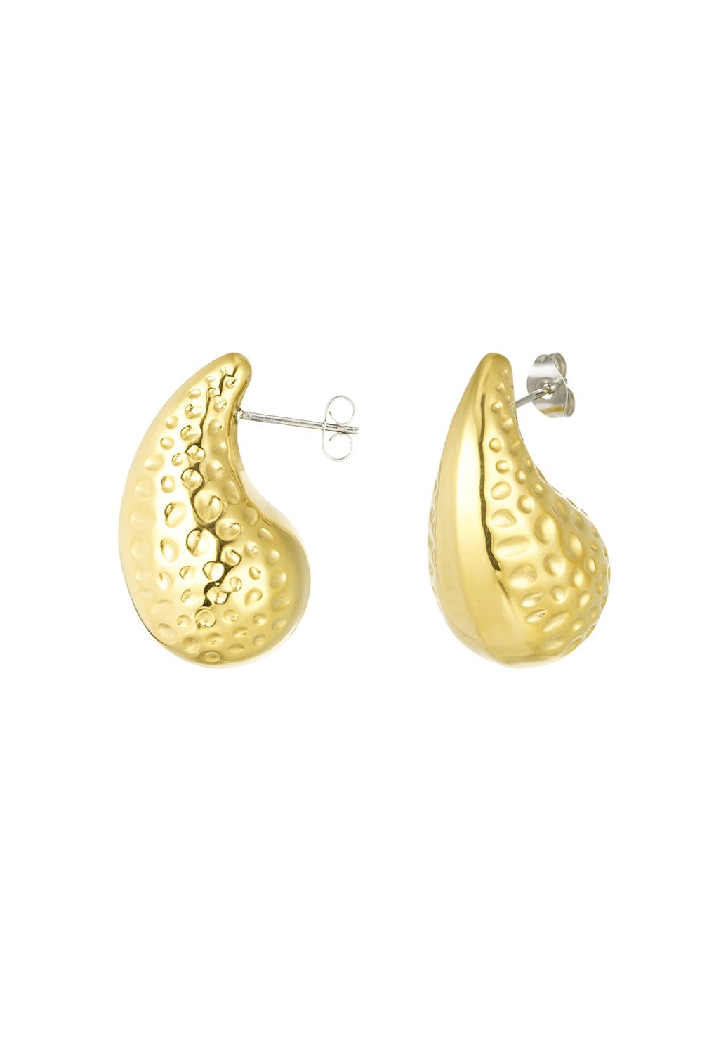 Medium structured drop earrings - Silver Color color 
