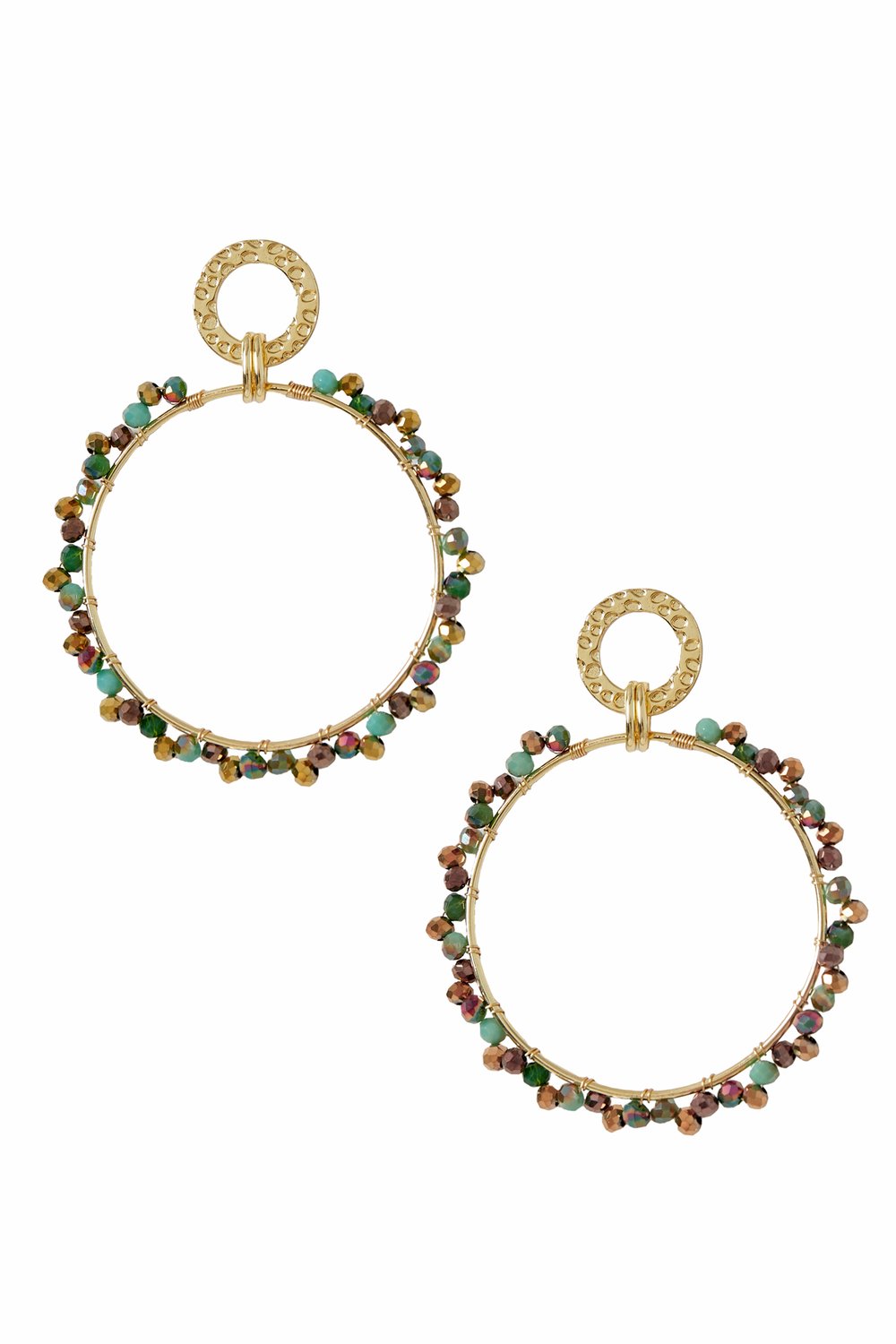 Earrings Round double circle with Colorful bead - copper - gold/color