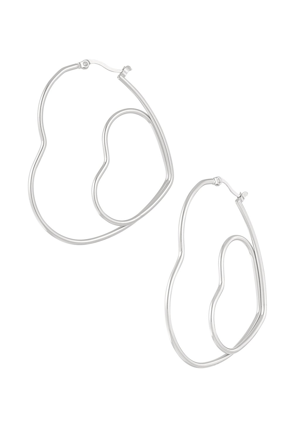 Pair of hearts earrings - Silver Color color