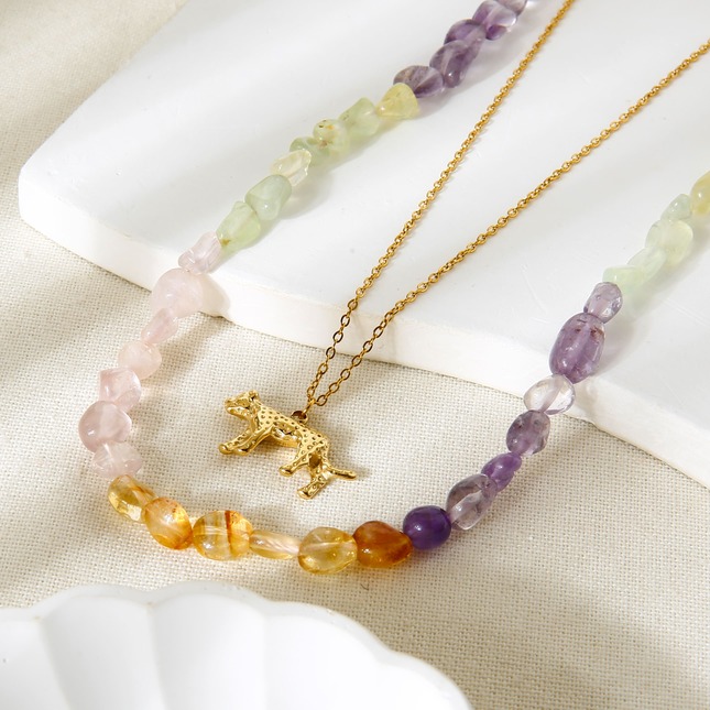 1 Set Romantic Series Natural Stones Gold Color Necklaces Set Picture2