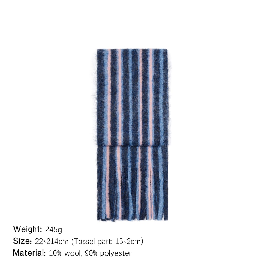 1 Piece Wool & Polyester Tassel Color-blocked Striated Winter Scarf h5Picture2