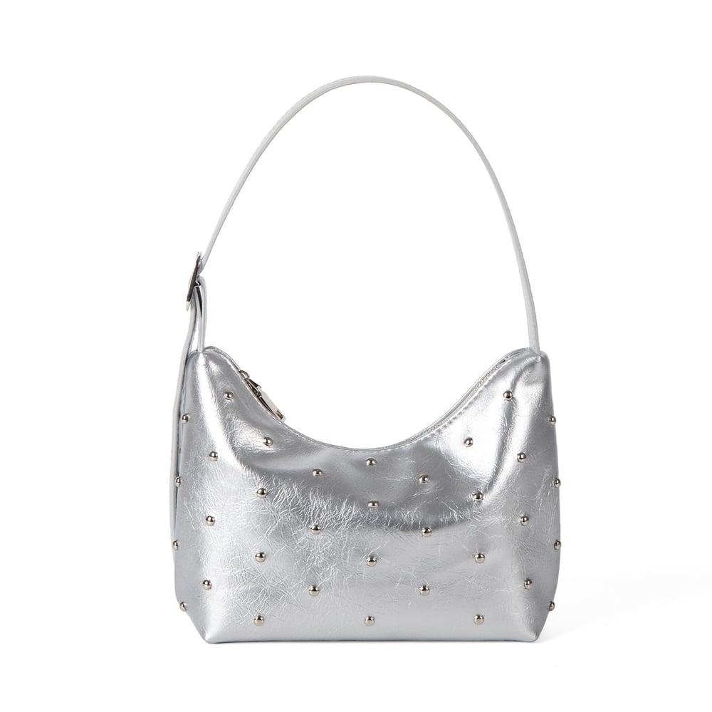 Bolso de mano de PU con remaches de color sólido, informal, serie simple, para mujer, 1 pieza