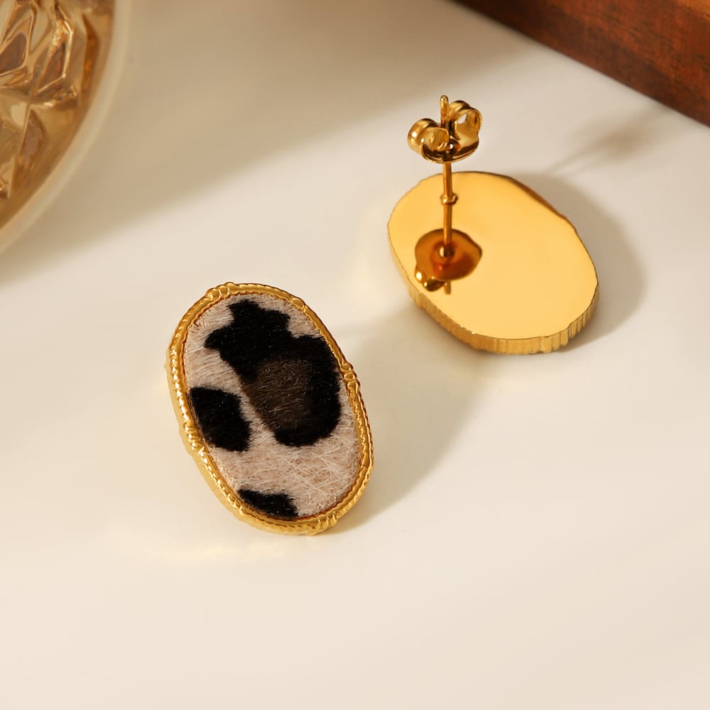 1 Pair Leopard Pattern Stainless Steel Gold Color Stud Earrings h5Picture5