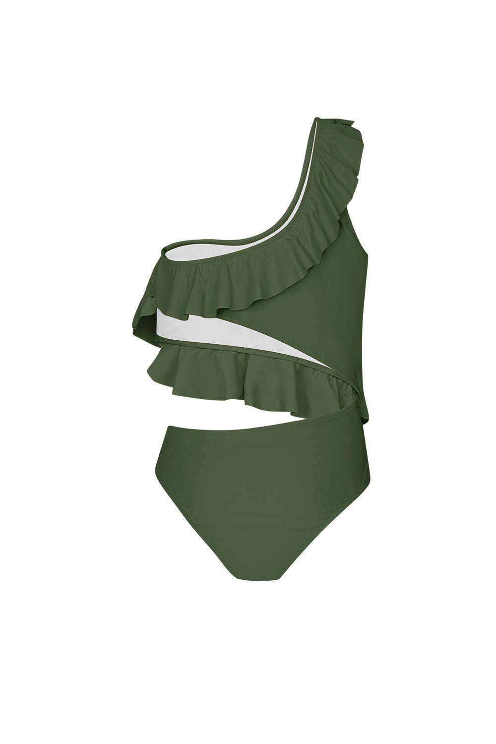 Badeanzug eine Schulter - Dunkelgrünes S Bild3