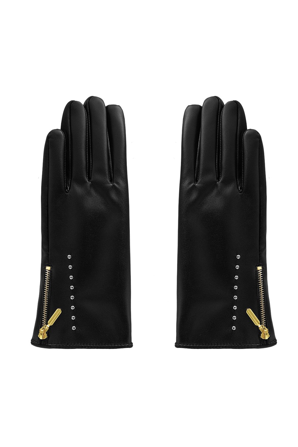 PU gloves with studs and zipper 