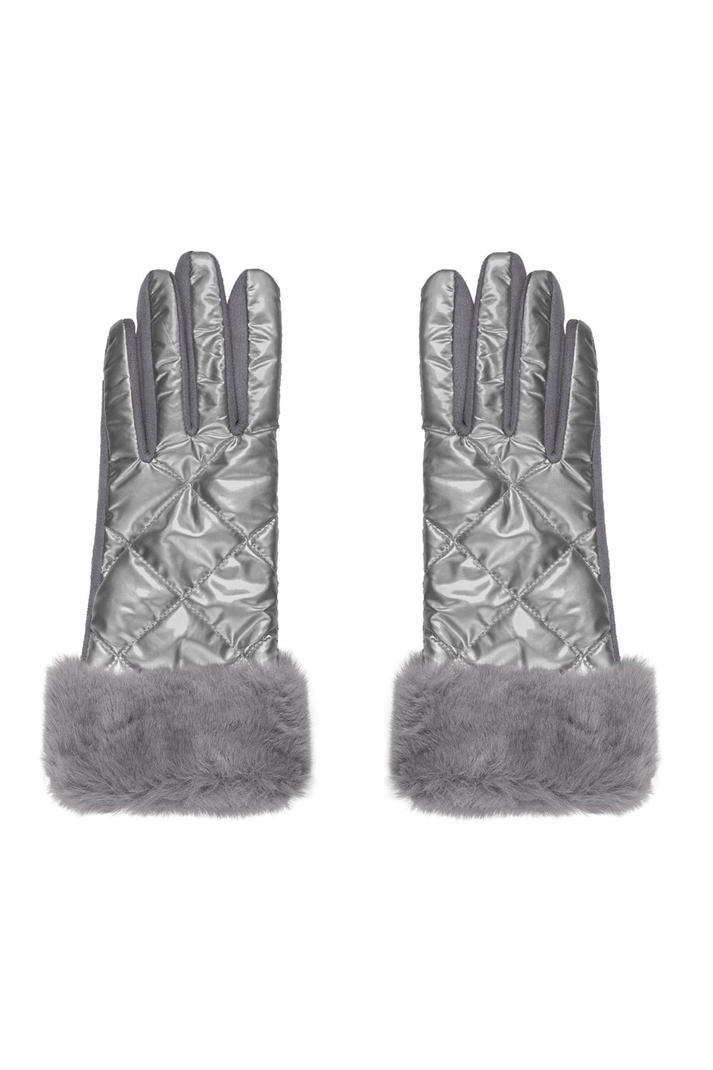 Gloves stitched with faux fur - Silver Color color