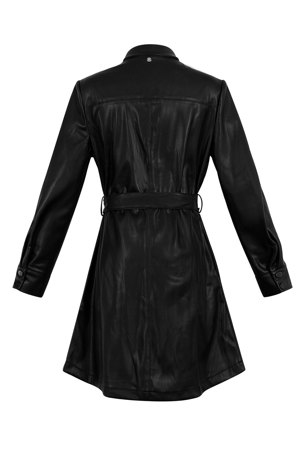 PU-Lederkleid mit Gürtel – Schwarz Bild6