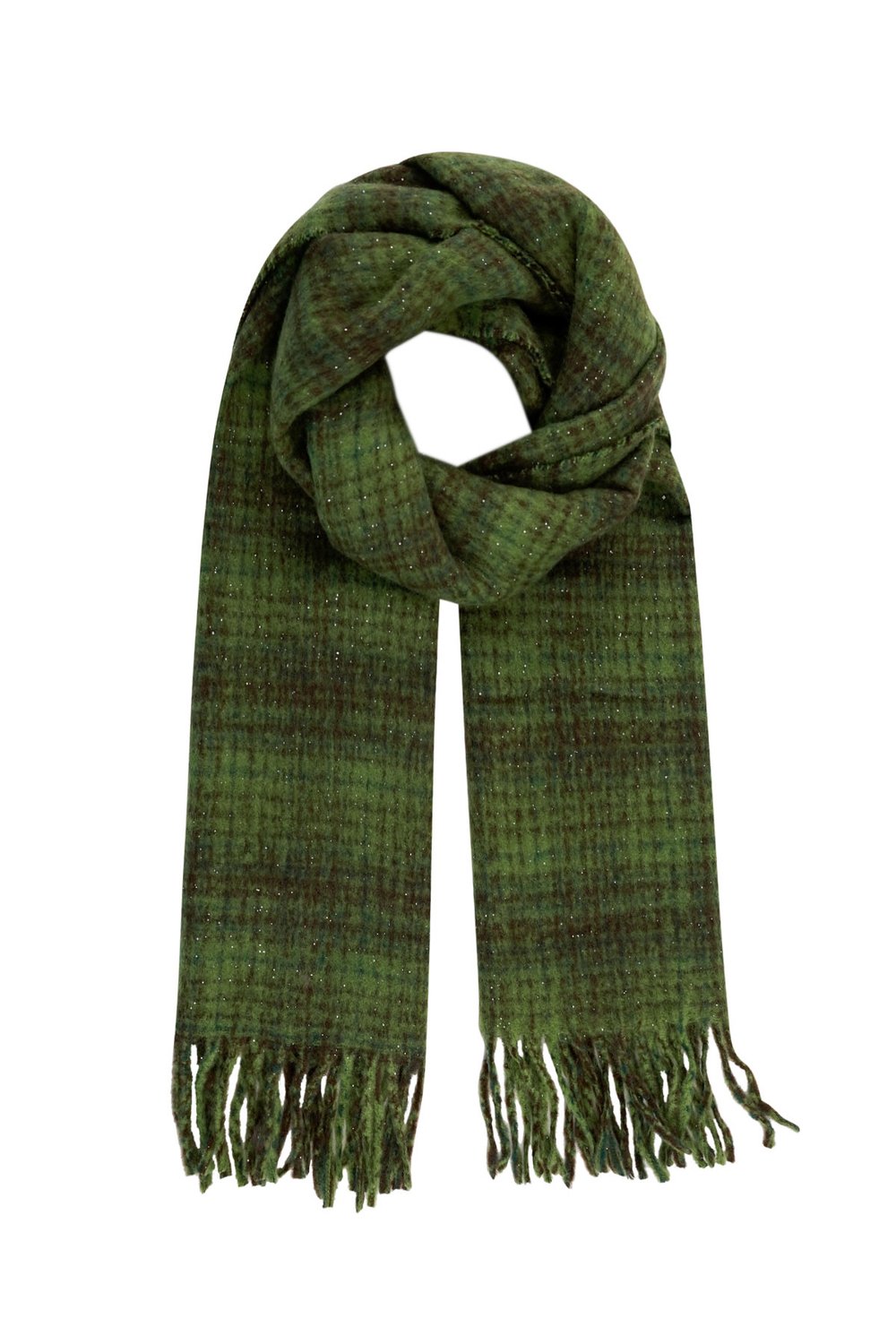 Checked warm winter scarf - green purple 
