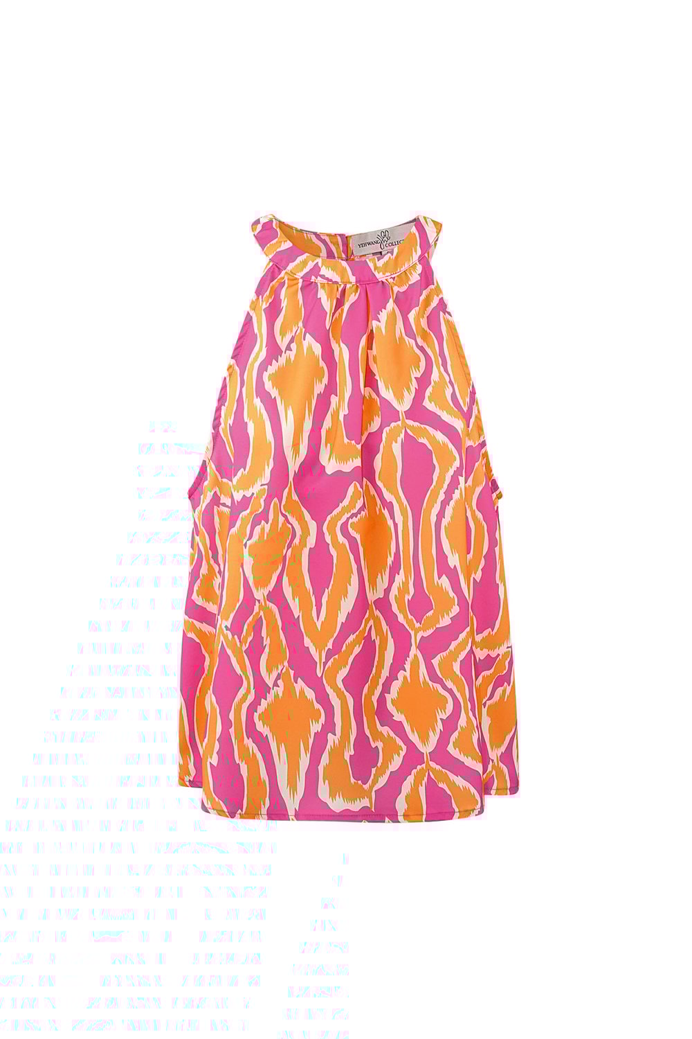 Buntes Neckholder-Top mit Aufdruck - Orange/Rosa  
