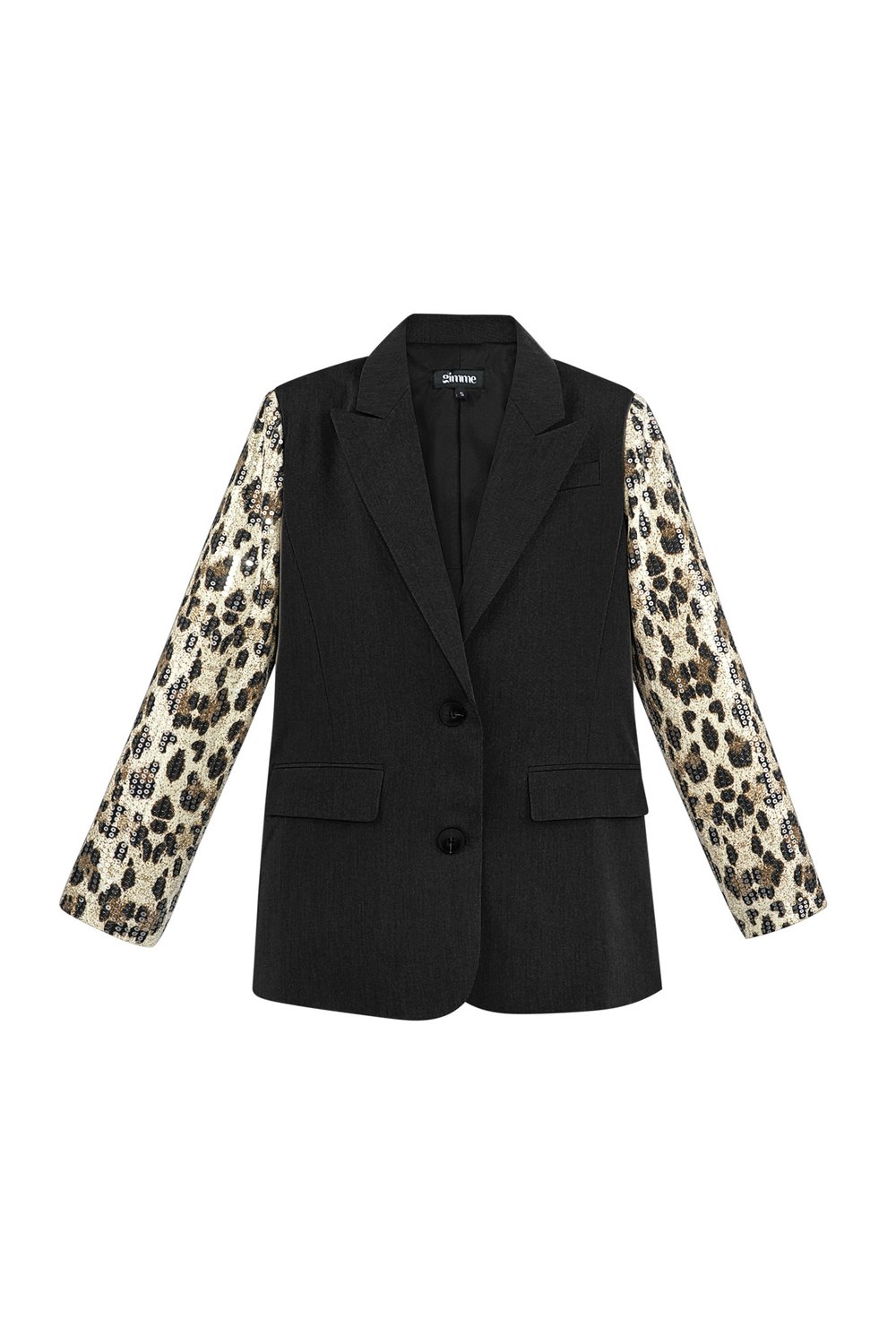 Blazer with leopard print glitter sleeve - gray
