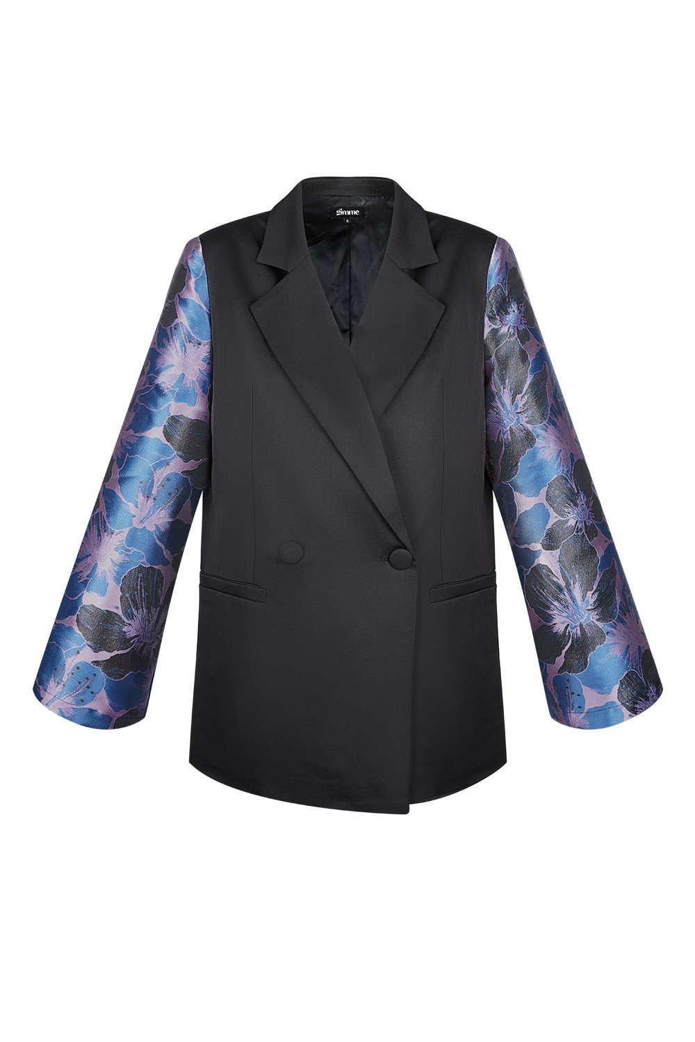 Black blazer with jacquard sleeves 