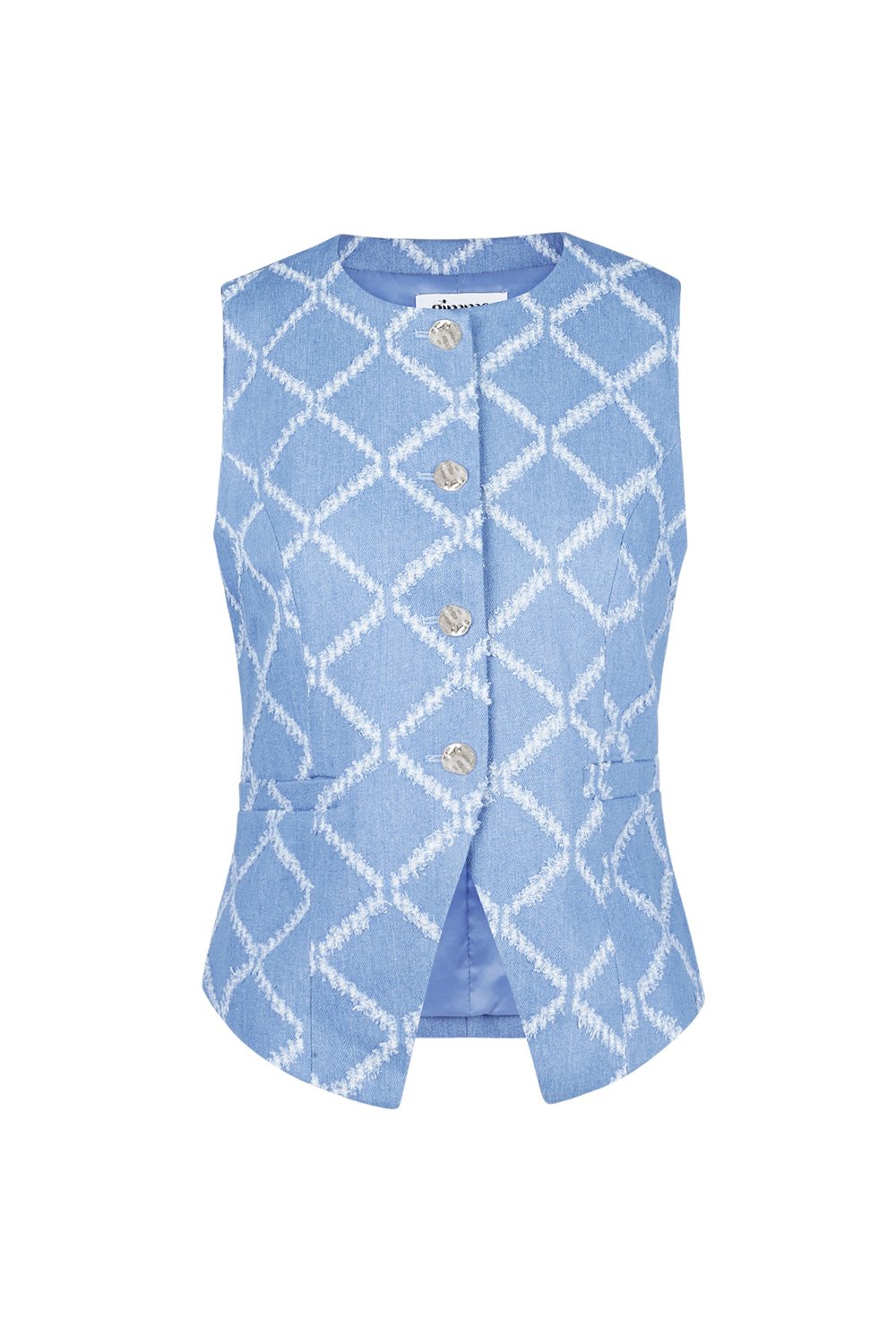 Cotton Women's Sleeveless Top Buttoned Geometric Pattern