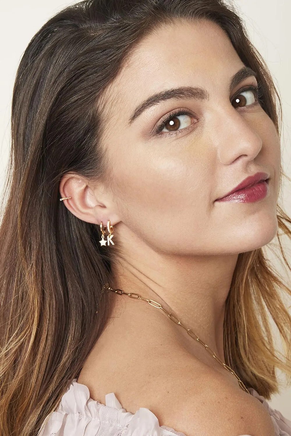 Boucles d'oreilles Lettre E Noir Cuivré h5Image3