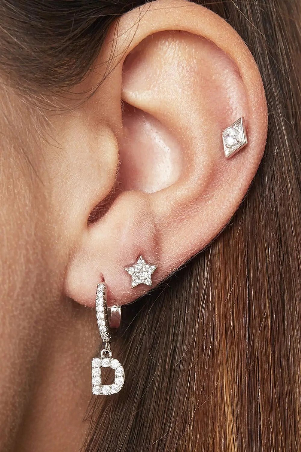 Boucles d'oreilles Lettre E Noir Cuivré h5Image4
