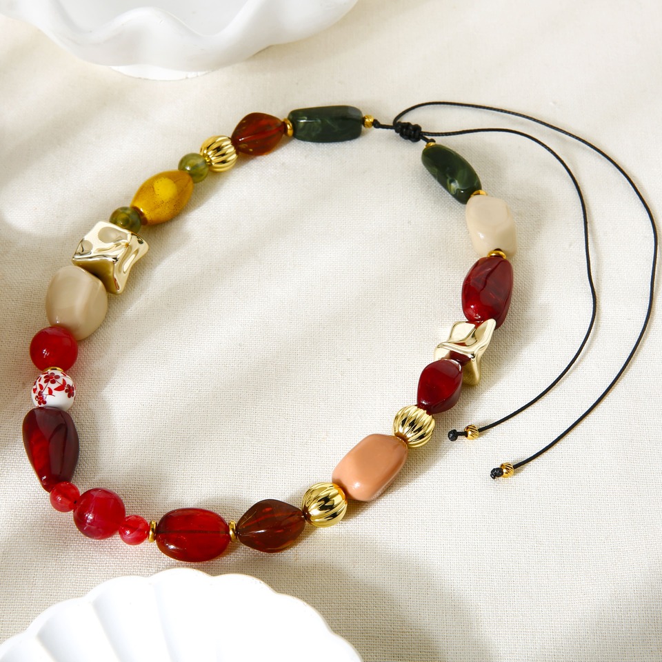 1 Piece Retro Irregular Shape Acrylic Beaded Necklace Picture3