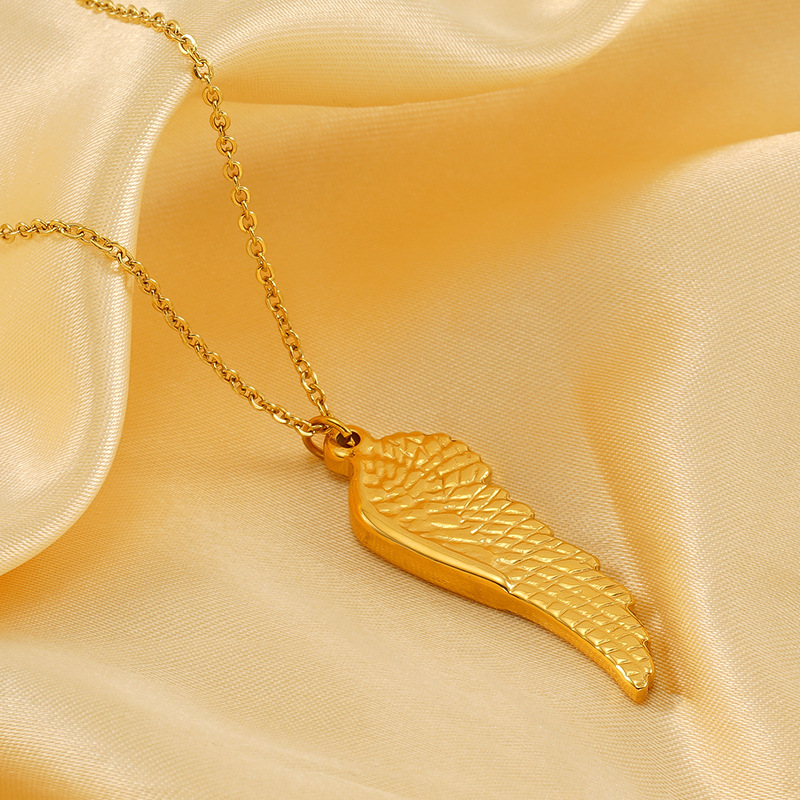 1 piece retro style angel's wing shape stainless steel  gold plated unisex pendant necklace